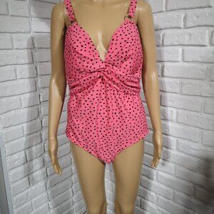 NWOT George Plus Ladies Size 1X Pink w/ Black Dots Padded1 Piece Bathing Suit